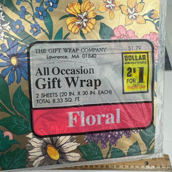 Vtg Pack of 3 Floral Flower Paisley Turquoise Blue Gold Gift Wrap Sheets Color - Picture 4 of 5